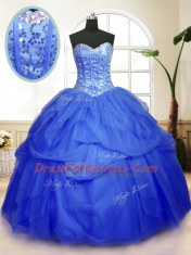 Blue Sweetheart Neckline Sequins and Pick Ups Sweet 16 Quinceanera Dress Sleeveless Lace Up