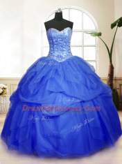 Blue Sweetheart Neckline Sequins and Pick Ups Sweet 16 Quinceanera Dress Sleeveless Lace Up