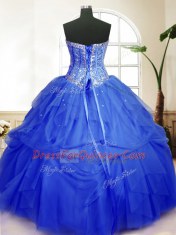 Blue Sweetheart Neckline Sequins and Pick Ups Sweet 16 Quinceanera Dress Sleeveless Lace Up