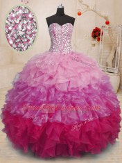 Deluxe Multi-color Lace Up Sweet 16 Quinceanera Dress Beading and Ruffles Sleeveless Floor Length