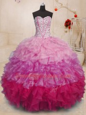 Deluxe Multi-color Lace Up Sweet 16 Quinceanera Dress Beading and Ruffles Sleeveless Floor Length