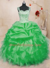 Amazing Straps Neckline Beading and Ruffles and Pick Ups Sweet 16 Quinceanera Dress Sleeveless Lace Up