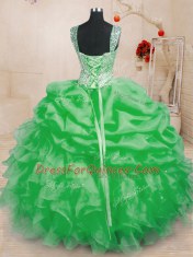 Amazing Straps Neckline Beading and Ruffles and Pick Ups Sweet 16 Quinceanera Dress Sleeveless Lace Up