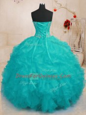 Sexy Aqua Blue Sweetheart Lace Up Beading and Ruffles Quinceanera Dress Sleeveless