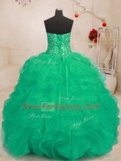 Sleeveless Organza Floor Length Lace Up Sweet 16 Quinceanera Dress in Green with Beading and Ruffles