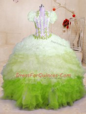 Multi-color Ball Gowns Beading and Appliques and Ruffles Sweet 16 Dresses Lace Up Organza Sleeveless With Train