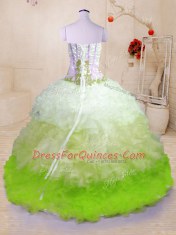 Multi-color Ball Gowns Beading and Appliques and Ruffles Sweet 16 Dresses Lace Up Organza Sleeveless With Train