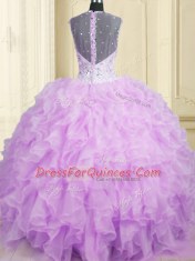 Ball Gowns Sweet 16 Dress Lavender Straps Organza Sleeveless Floor Length Zipper