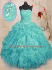 Fine Sleeveless Beading and Ruffles Lace Up Vestidos de Quinceanera