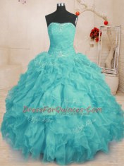 Fine Sleeveless Beading and Ruffles Lace Up Vestidos de Quinceanera