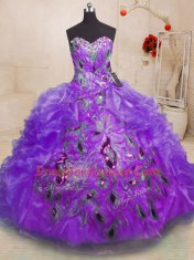Nice Ball Gowns Sweet 16 Dress Purple Sweetheart Organza Sleeveless Floor Length Zipper