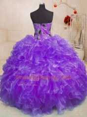 Nice Ball Gowns Sweet 16 Dress Purple Sweetheart Organza Sleeveless Floor Length Zipper