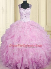 Hot Selling Floor Length Lilac Vestidos de Quinceanera Straps Sleeveless Zipper