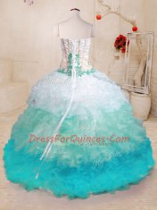 Glorious Multi-color Ball Gowns Beading and Appliques and Ruffles Sweet 16 Dress Lace Up Organza Sleeveless With Train