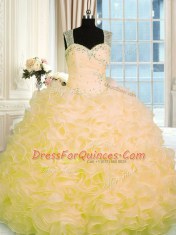 Gold Zipper Sweetheart Beading and Ruffles Sweet 16 Dress Organza Sleeveless