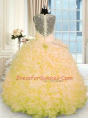 Gold Zipper Sweetheart Beading and Ruffles Sweet 16 Dress Organza Sleeveless