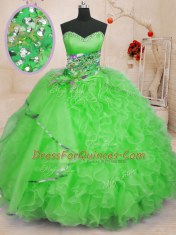 Custom Design Sweetheart Neckline Beading and Ruffles Sweet 16 Dress Sleeveless Lace Up
