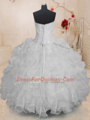 White Sleeveless Floor Length Beading and Ruffles Lace Up Vestidos de Quinceanera