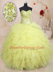 Flare Sweetheart Sleeveless Organza Quinceanera Gown Beading and Ruffles Lace Up