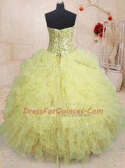 Flare Sweetheart Sleeveless Organza Quinceanera Gown Beading and Ruffles Lace Up