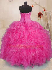Hot Sale Hot Pink Sleeveless Beading and Ruffles Floor Length Sweet 16 Dress