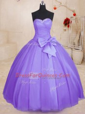 Deluxe Floor Length Lavender Sweet 16 Dress Sweetheart Sleeveless Lace Up