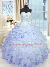 Sexy Lavender Lace Up Sweetheart Beading and Ruffles Quinceanera Gowns Organza Sleeveless
