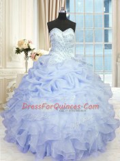 Sexy Lavender Lace Up Sweetheart Beading and Ruffles Quinceanera Gowns Organza Sleeveless