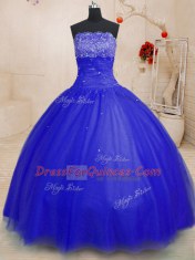 Royal Blue Sleeveless Tulle Lace Up Sweet 16 Dress for Military Ball and Sweet 16 and Quinceanera