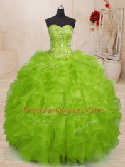 Sexy Yellow Green Organza Lace Up Sweet 16 Dress Sleeveless Floor Length Beading and Ruffles
