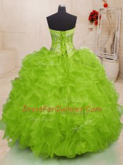 Sexy Yellow Green Organza Lace Up Sweet 16 Dress Sleeveless Floor Length Beading and Ruffles