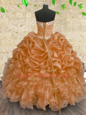 Orange Ball Gowns Beading and Appliques and Ruffles and Sequins Quince Ball Gowns Lace Up Organza Sleeveless Floor Length