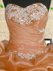 Orange Ball Gowns Beading and Appliques and Ruffles and Sequins Quince Ball Gowns Lace Up Organza Sleeveless Floor Length