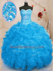 Modern Sequins Floor Length Baby Blue 15 Quinceanera Dress Sweetheart Sleeveless Lace Up