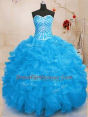 Modern Sequins Floor Length Baby Blue 15 Quinceanera Dress Sweetheart Sleeveless Lace Up