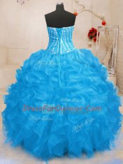 Modern Sequins Floor Length Baby Blue 15 Quinceanera Dress Sweetheart Sleeveless Lace Up