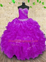 Customized Halter Top Purple Sleeveless Organza Lace Up Sweet 16 Quinceanera Dress for Military Ball and Sweet 16 and Quinceanera