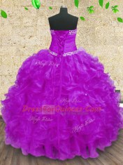 Customized Halter Top Purple Sleeveless Organza Lace Up Sweet 16 Quinceanera Dress for Military Ball and Sweet 16 and Quinceanera