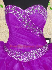 Customized Halter Top Purple Sleeveless Organza Lace Up Sweet 16 Quinceanera Dress for Military Ball and Sweet 16 and Quinceanera