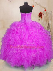 Elegant Fuchsia Sweetheart Neckline Beading and Ruffles Sweet 16 Dress Sleeveless Lace Up