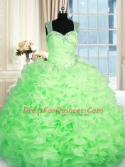 Beauteous Sleeveless Floor Length Beading and Ruffles Zipper Quince Ball Gowns