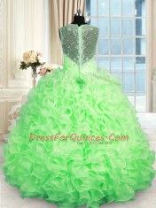 Beauteous Sleeveless Floor Length Beading and Ruffles Zipper Quince Ball Gowns