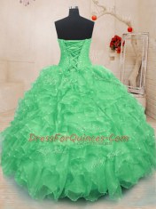 Green Sweetheart Neckline Beading and Ruffles and Hand Made Flower Quinceanera Dress Sleeveless Lace Up