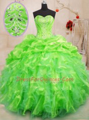 Cheap Ball Gowns Organza Sweetheart Sleeveless Beading and Ruffles Floor Length Lace Up Quince Ball Gowns