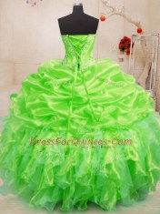 Cheap Ball Gowns Organza Sweetheart Sleeveless Beading and Ruffles Floor Length Lace Up Quince Ball Gowns