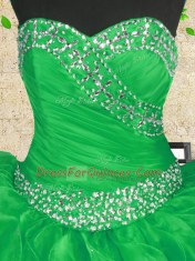 Fine Organza Sweetheart Sleeveless Lace Up Beading and Appliques and Ruffles and Ruching Quinceanera Gowns in Green