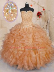 Floor Length Ball Gowns Sleeveless Orange Quinceanera Dress Lace Up