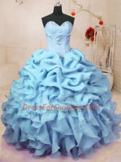 Superior Pick Ups Baby Blue Sleeveless Organza Lace Up Vestidos de Quinceanera for Military Ball and Sweet 16 and Quinceanera