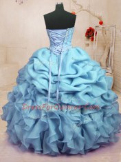 Superior Pick Ups Baby Blue Sleeveless Organza Lace Up Vestidos de Quinceanera for Military Ball and Sweet 16 and Quinceanera