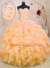 Organza Sweetheart Sleeveless Lace Up Beading and Ruffles Quinceanera Gown in Orange